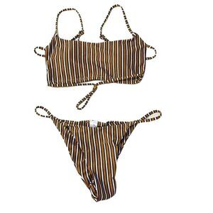 ❤️ BROWN STRIPED BATHING SUIT SMALL